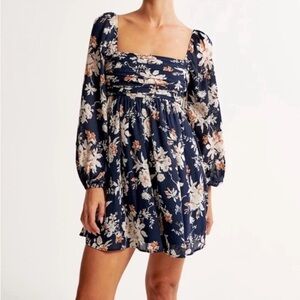 Abercrombie & Fitch Navy Floral Puff-Sleeve dress
